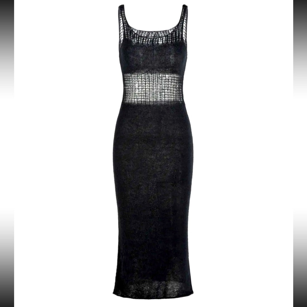 Knit Scoop Neckline Hollow Midi Dress - Picture 1 of 8
